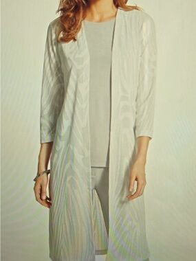 Chico's Soft White Gray Metallic Long Open Cardigan